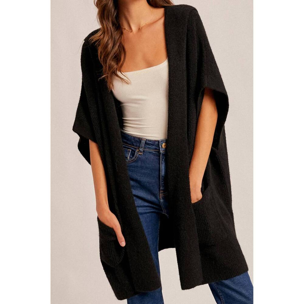 NEW HEM & THREAD hooded sweater poncho in black